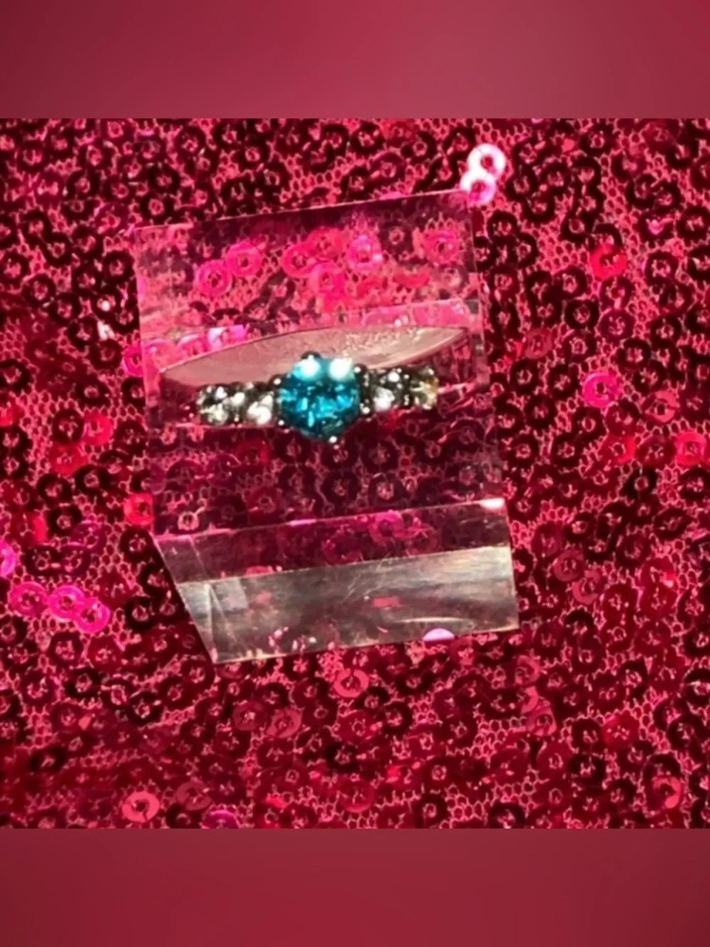 Aquamarine Birthstone Womens Ring Size 6 Sky Blue Sparkle Princess Cut Y2K gift